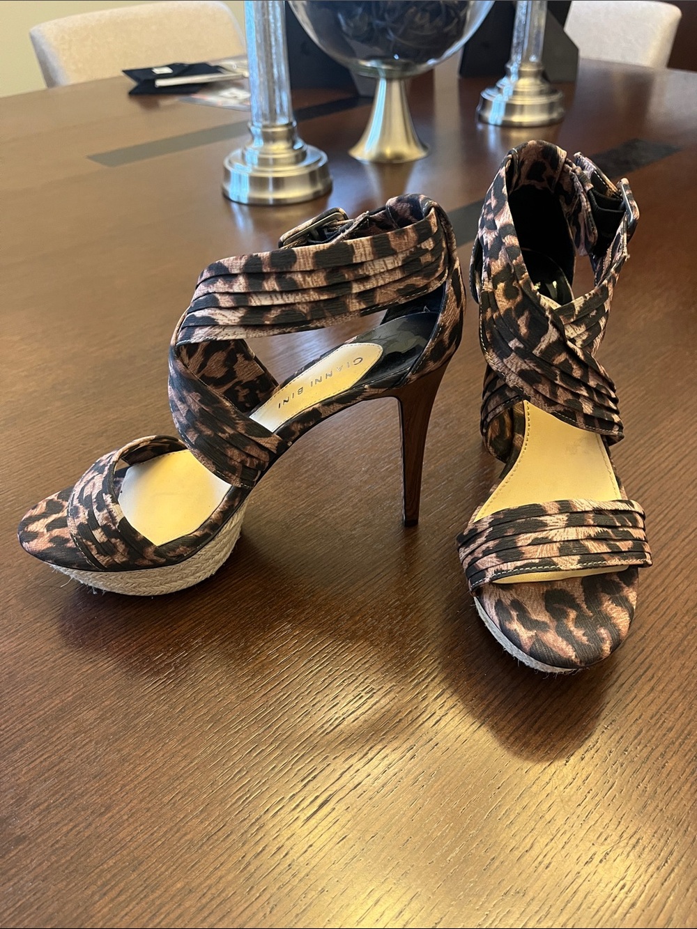 Gianni Bini Leopard-Print Strappy High Heel Sandals - Brown & Black